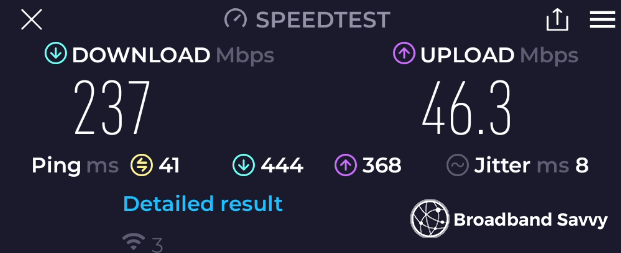 Three 5G Outdoor Hub medium range speed test.