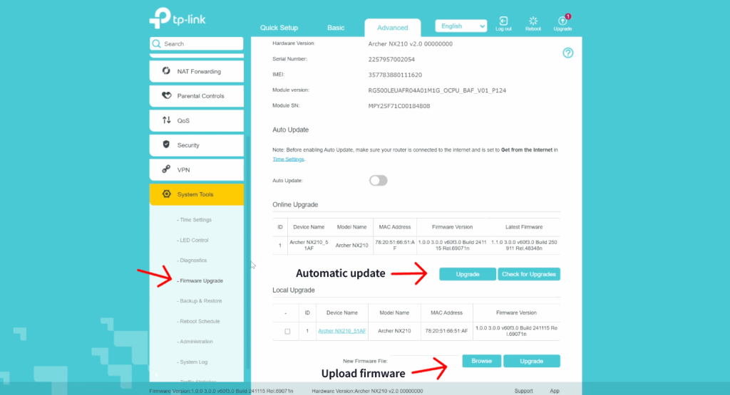Updating firmware on a TP-Link router.