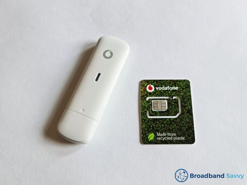 Vodafone dongle with SIM card.