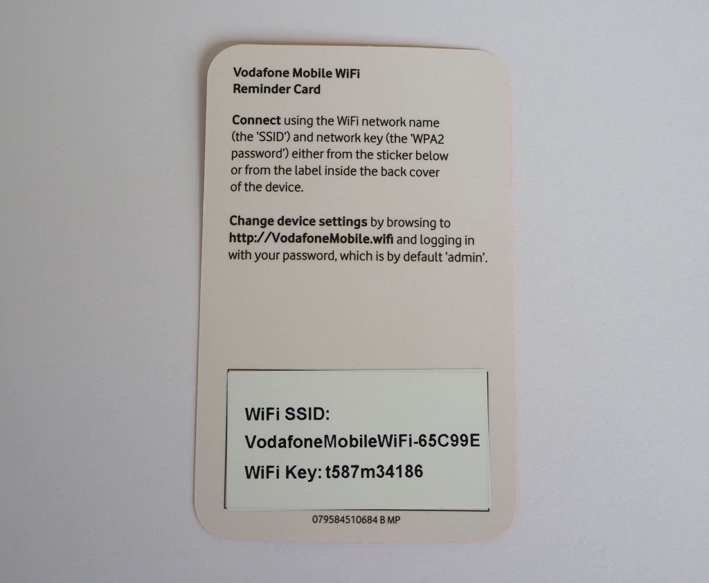 Vodafone MiFi device WiFi connection card.