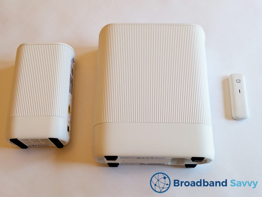 Vodafone Ultra Hub, signal booster, and 4G broadband backup dongle.