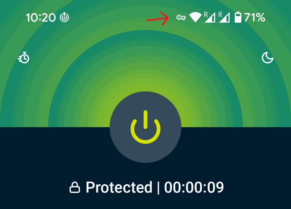 VPN connected symbol on Android.