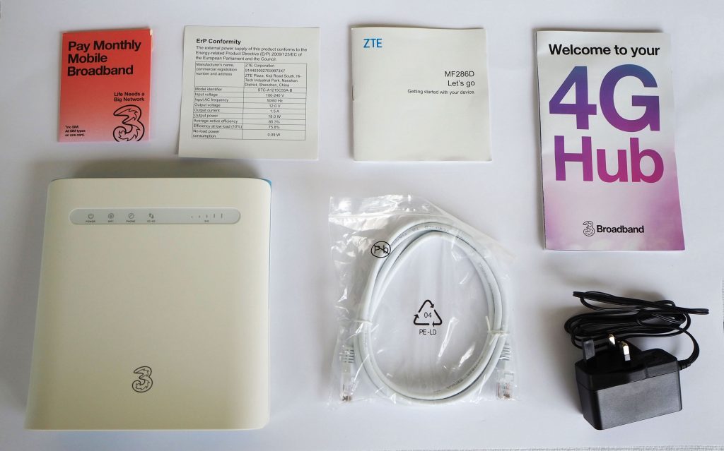 Contents of the Three 4G Hub box.