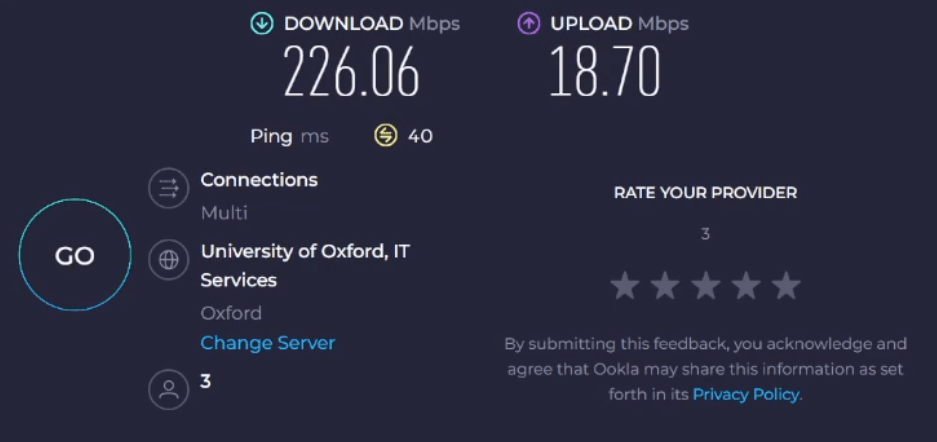 Three 5G Hub Wi-Fi speed test result.