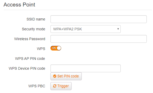 Wireless access point password settings.