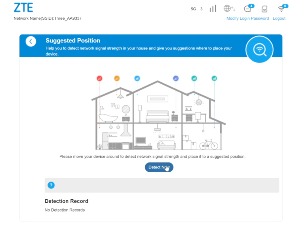 Screenshot of the ZTE router placement suggestion tool.